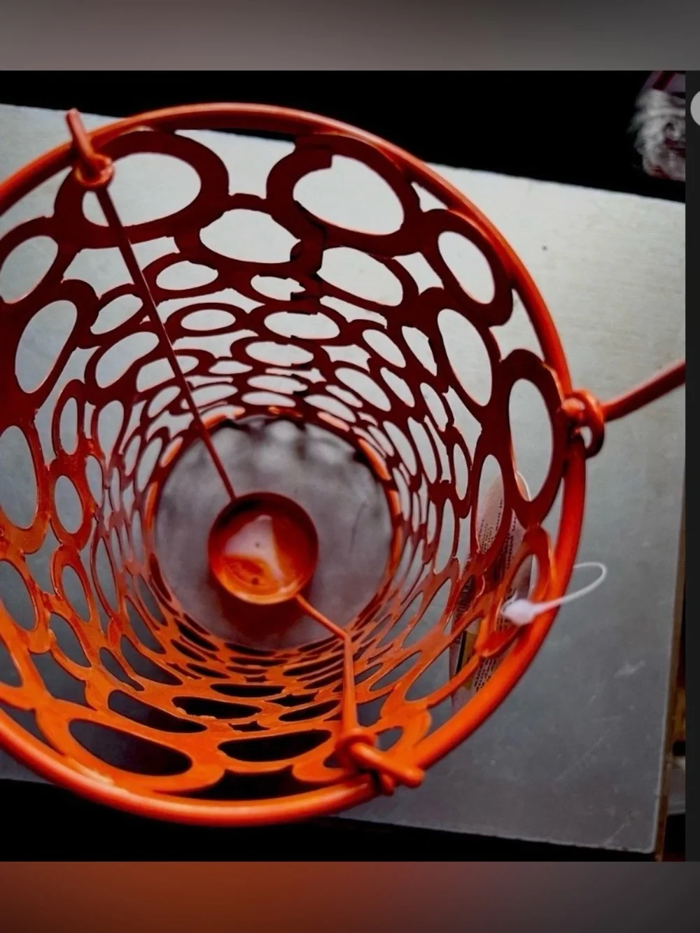 Orange Hanging Tealight Holder Metal Lantern Circle Cutout Boho Decor